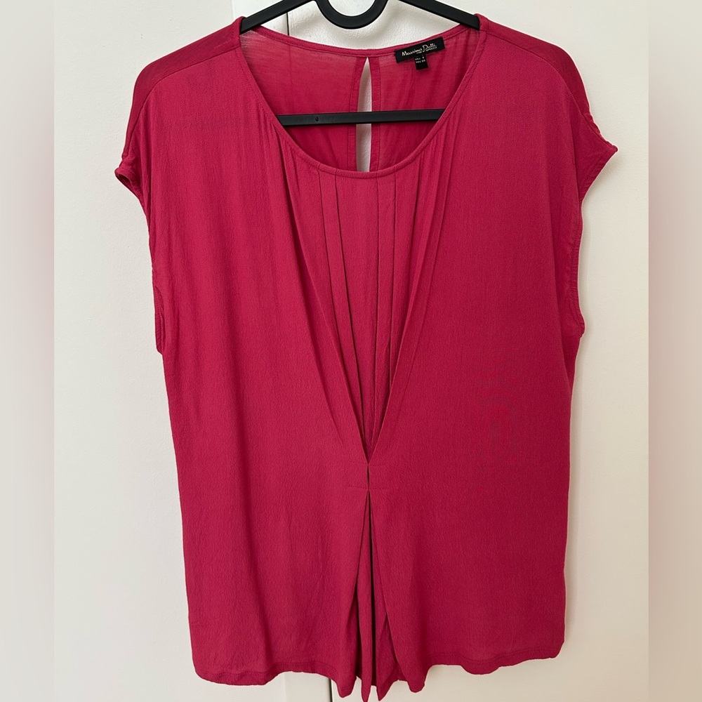 Massimo Dutti Magenta Short Sleeve Office Top